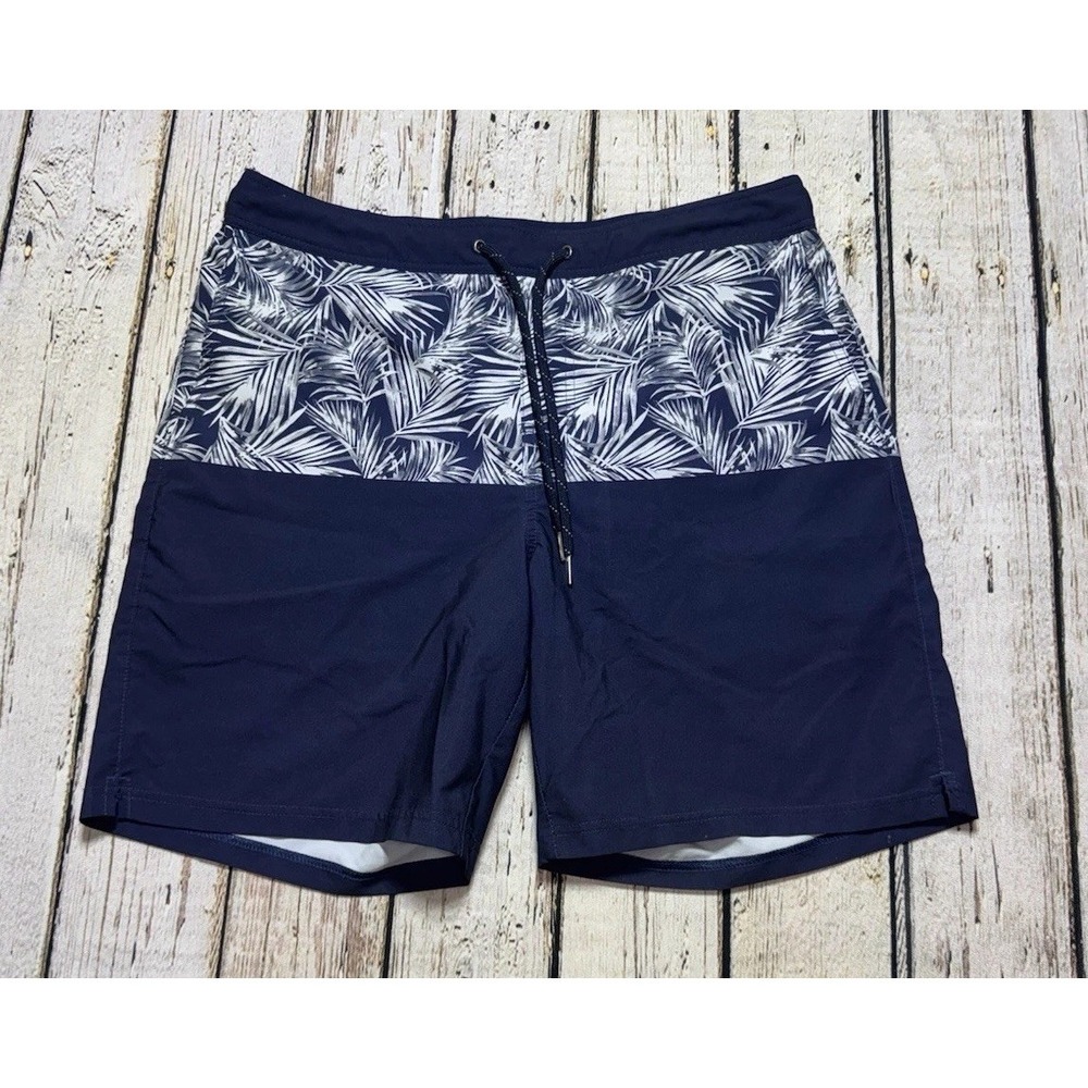 Fair Harbor Lined Performance Blue Palm Tree‎ Swim Trunks 8" Inseam Men's XL